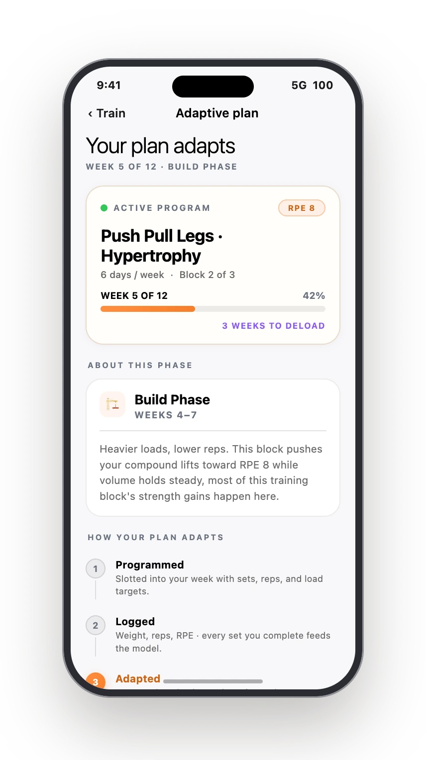 Weekly adaptive plan